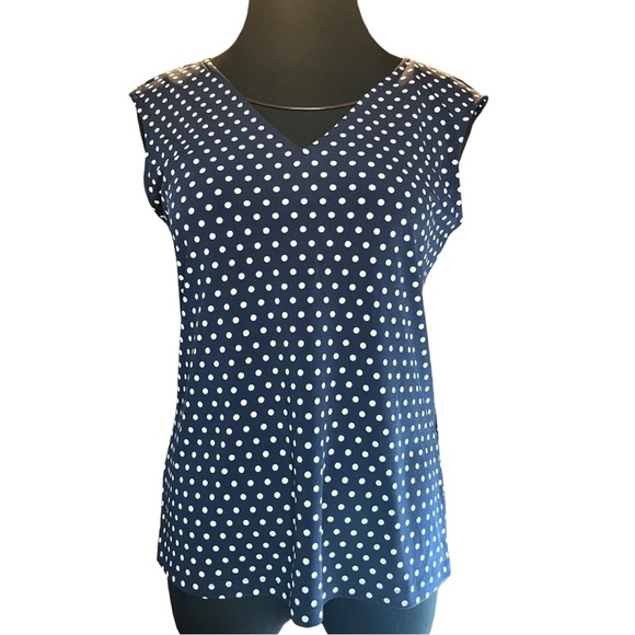 NWT Calvin Klein Navy Blue White Polka Dot Sleeveless Blouse Top - Picture 1 of 6